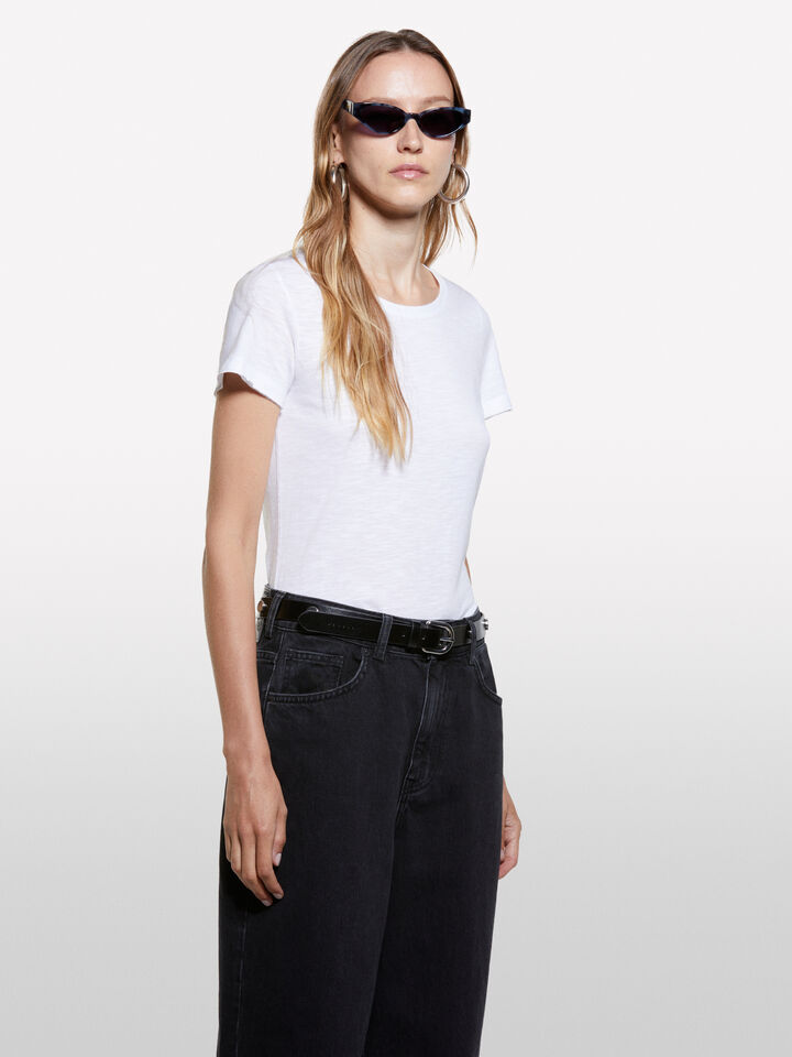 T-shirt blanc à col rond - t-shirts à manches courtes pour femme - Blanc | Sisley image number 3